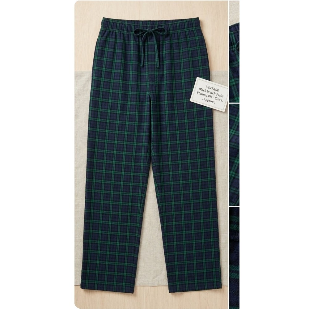 Van Heusen Mens‎ Black Watch Plaid Flannel Pajama Pants Navy Green XL KNO60313VH